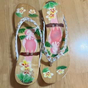 Woodies thong sandals with beautiful touches. Barely worn.